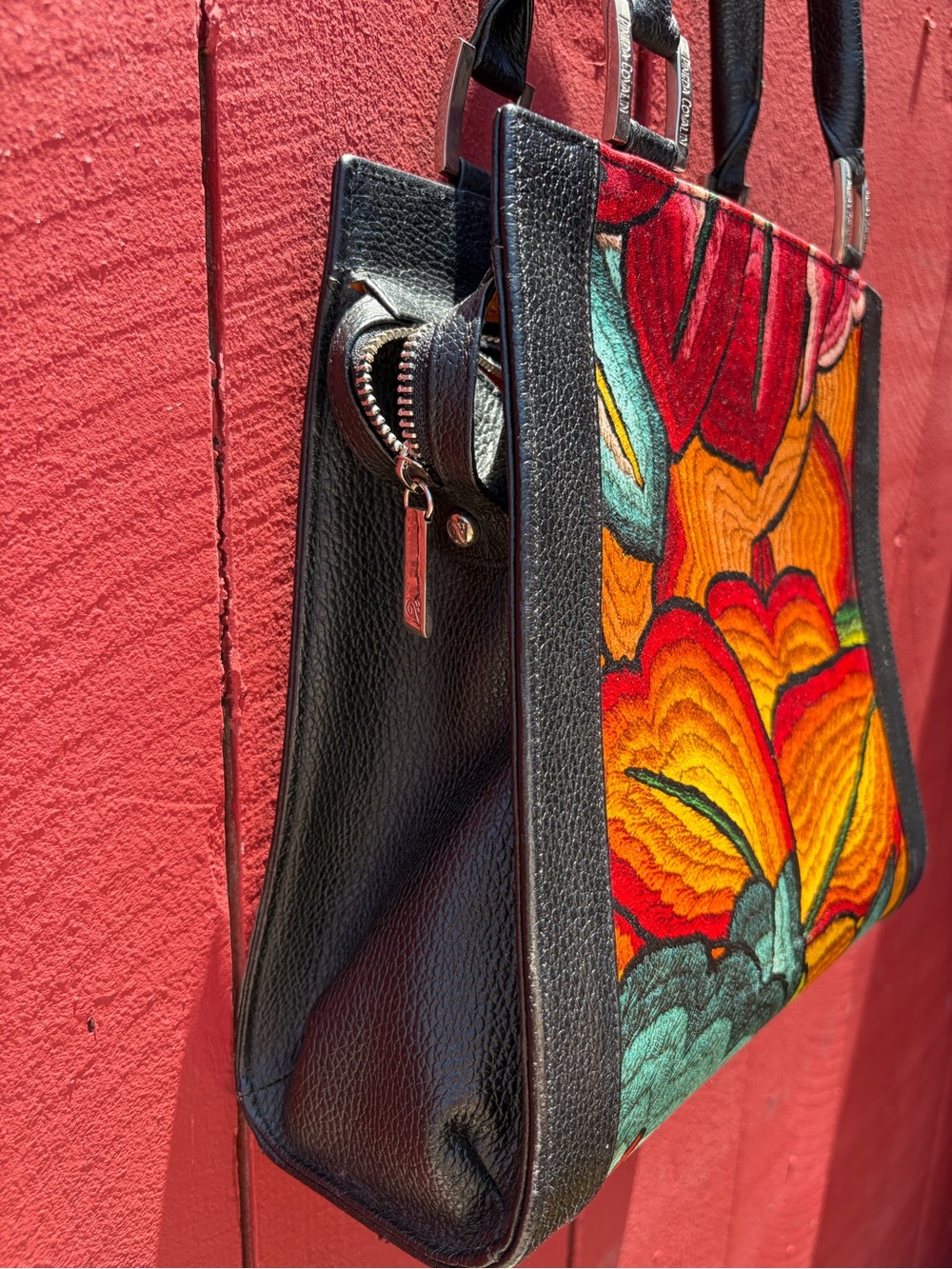 Pineda Covalin Floral Embroidered Tote Bag in Red and Multi - Picture 8 of 9